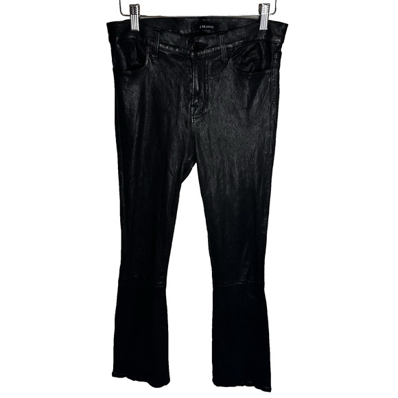J Brand Lambskin Real Leather Pants Womens 28 Black Flare Bootcut Buttery Club - Picture 2 of 13